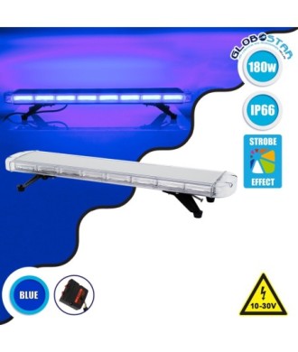 GloboStar® 85188 PRO Series Φάρος Σήμανσης Οχήματος Αστυνομίας για Αυτοκίνητα & Φορτηγά 6 Προγραμμάτων Φωτισμού STROBE LED COB 180W DC 10-30V Αδιάβροχος IP66 Μπλε